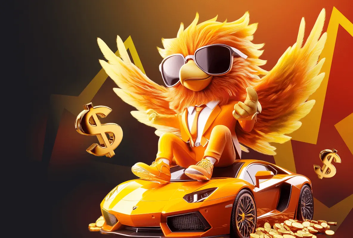 NixBet mascotte op een sportwagen